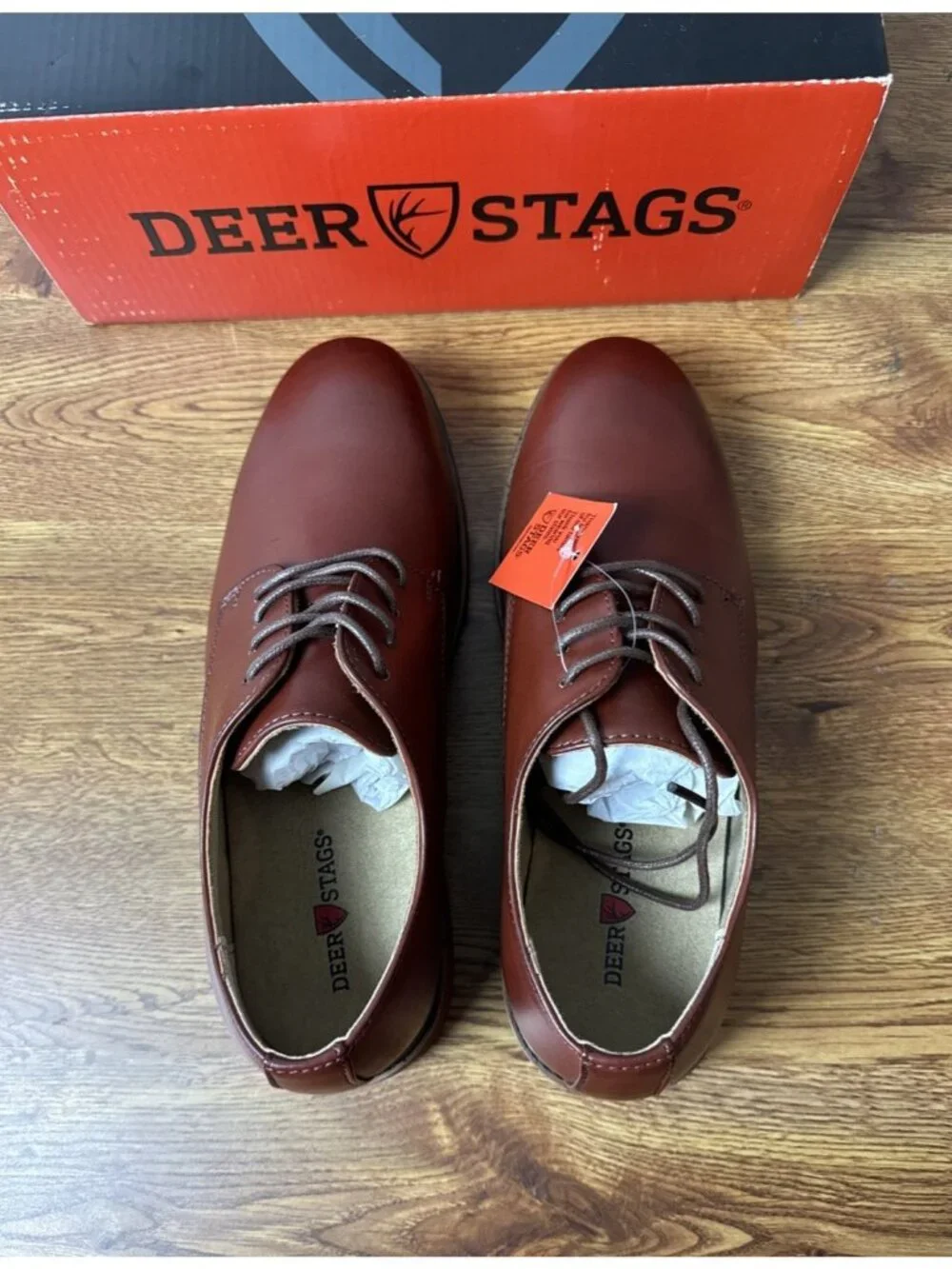 Deer Stags Denny Boys Round Oxford Shoes in Dark Luggage Size 5.5 M Big Kid